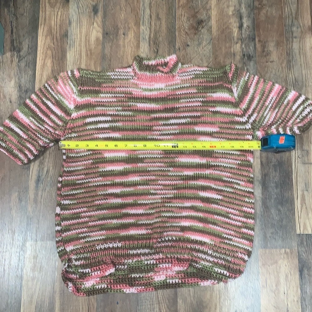Handcrafted Multi Color knitted sweater. Short sleeves. Pullover.
